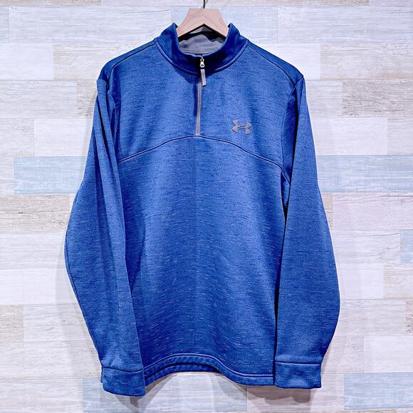 Under Armour 1/4 Zip Performance Fleece Pullover Blue Slub ColdGear Mens XL - Picture 1 of 9